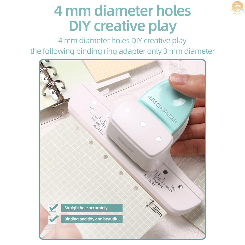 In Stock KW-trio 9027lubang Daun Longgar Punch Daily Planner Adjustable 3hole Paper Puncher Untuk A8 Mini/A7/A7 Pocket/A6/A6 Personal/Ukuran A5 Kapasitas 8lembar Notebook Memo