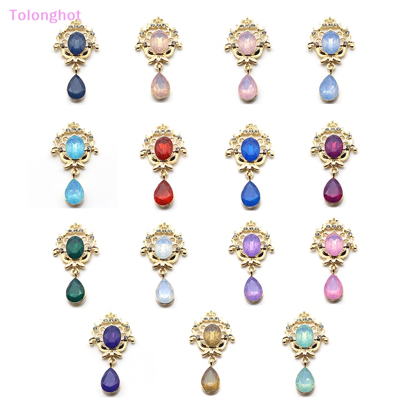 Tolonghot&gt; Vintage Alloy Drop Pendant Rhinestones Pakaian Perhiasan Aksesoris Hiasan Kepala Kristal Warna Emas Datar Kembali Ornamen Dekorasi well