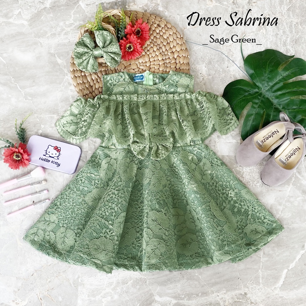 Dress Sabrina Warna Sage Green dress Anak Perempuan Dress Umbrella dress Brukat anak