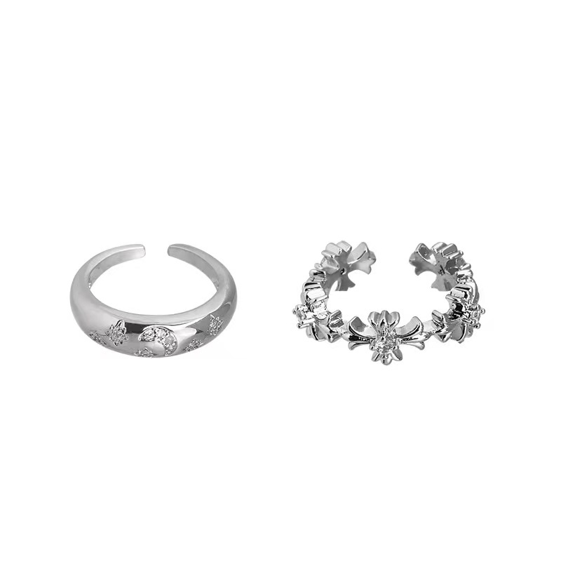 Ifyou 2pcs /Set Cincin Terbuka Zircon Set Cincin Silang Kristal Elegan Untuk Aksesoris Perhiasan Wanita