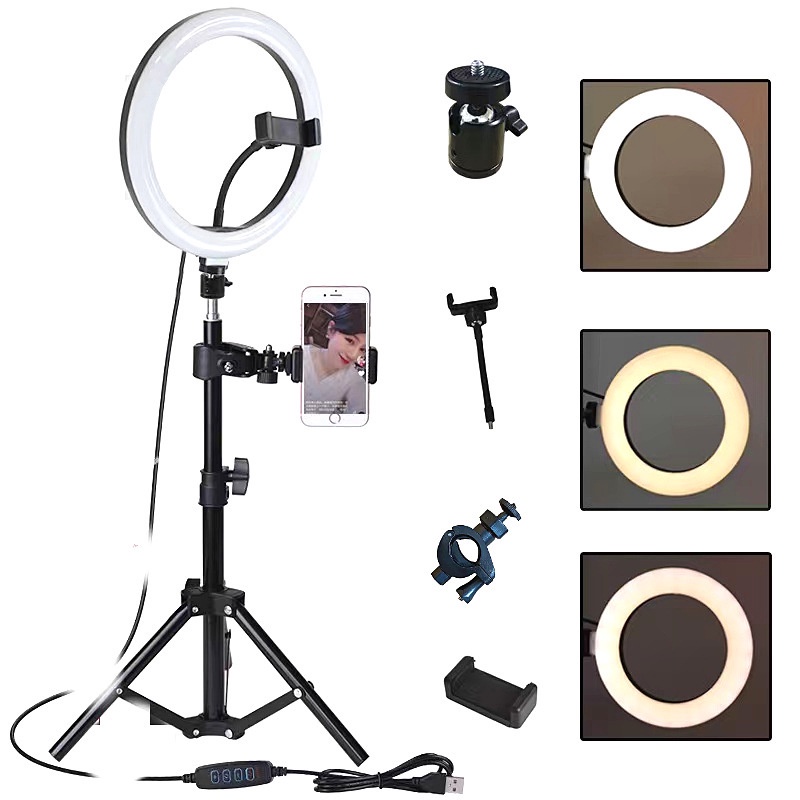 X xnyocn 26cm Ring Fill Light Three-Tone Light Live Fill Light Photo Light Net Beauty Light Lampu Tembak Lampu Fotografi Ring Light Overhead Fill Light Anchor Light Micron Light Skin Beauty Light