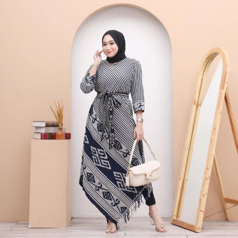 dress kondangan outfit tenun wanita terbaru fashion syar'i tenun kekinian gamis muslim