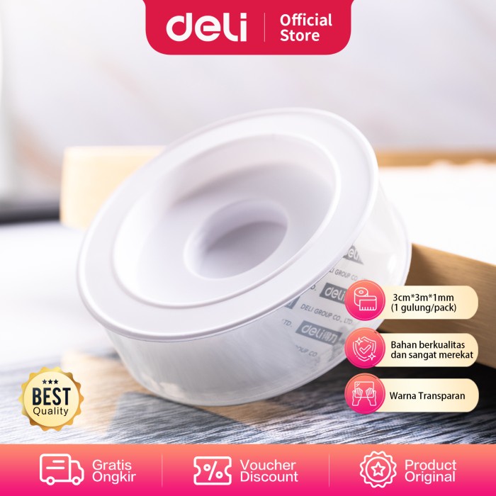 

Deli Doble tape transparan 3cmx1.5m/1mm bau tidak menyengat 33605 - 3cmx5mx1mm