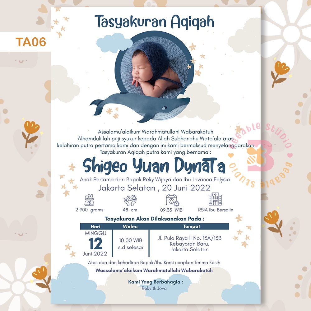 Undangan Aqiqah Digital Tema TA06 Paus Biru Softfile | BeeableStudio