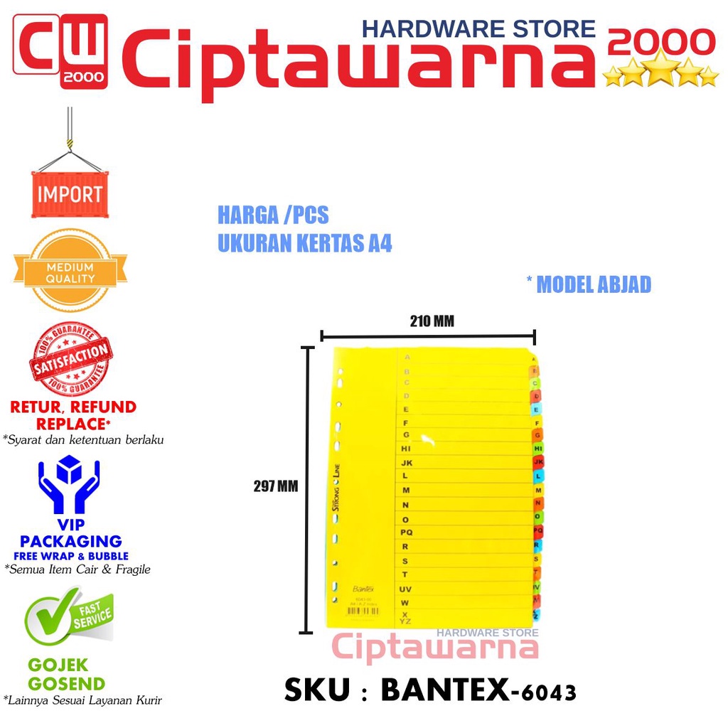 

Divider Bantex 6043 Devider Pembatas Kertas Abjad A - Z A4