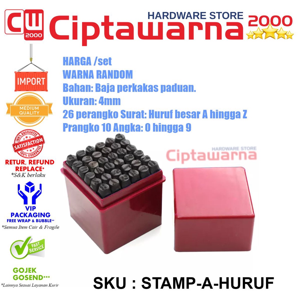 

Alat Ketok Angka dan Ketok Huruf ukuran 4mm Steel Stamp - 0-9.A-Z