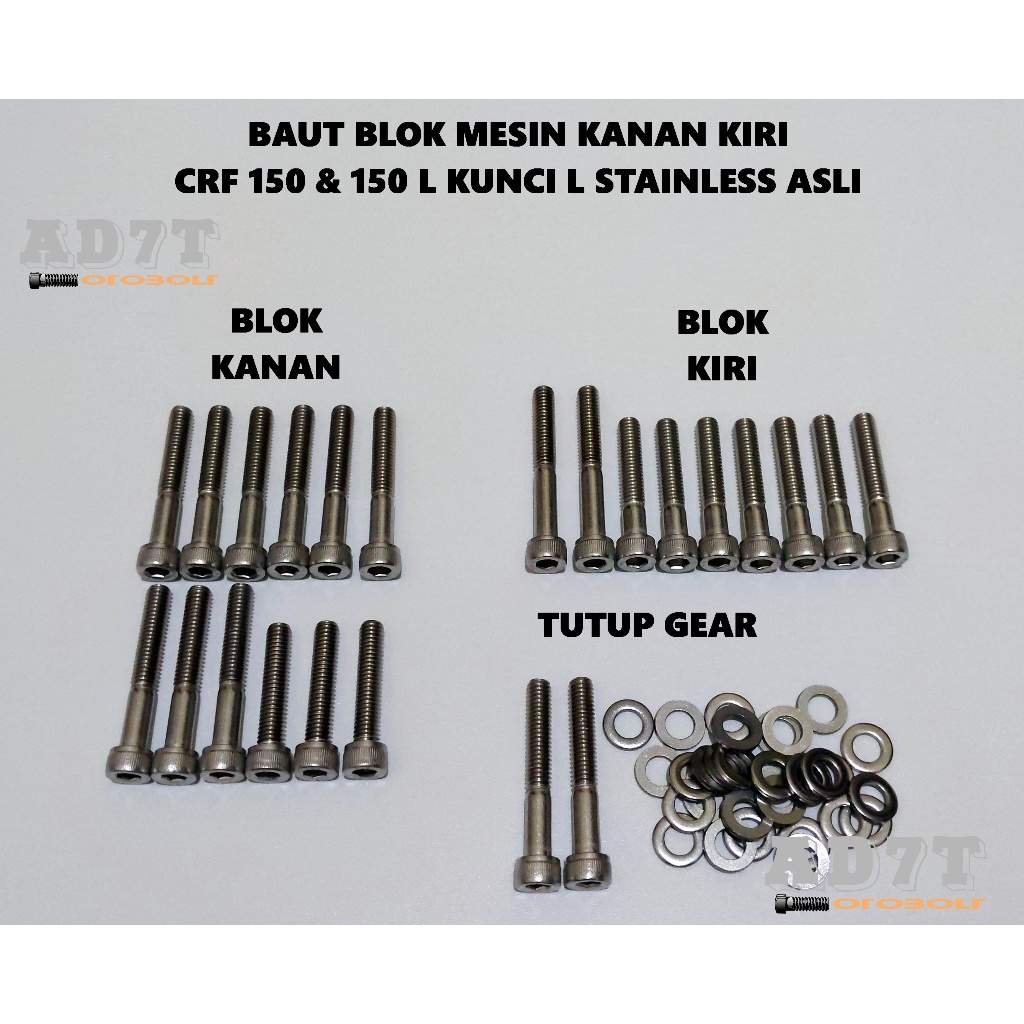 Baut Blok Kiri Kanan CRF 150 CRF 150L Kunci L Stainless