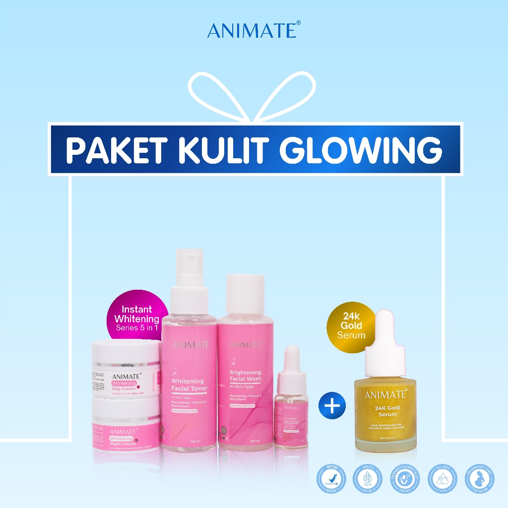 "GATA" Paket Kulit Glowing (Animate Instant Whitening Series 5in1 + 24K Gold Serum) "GATA"