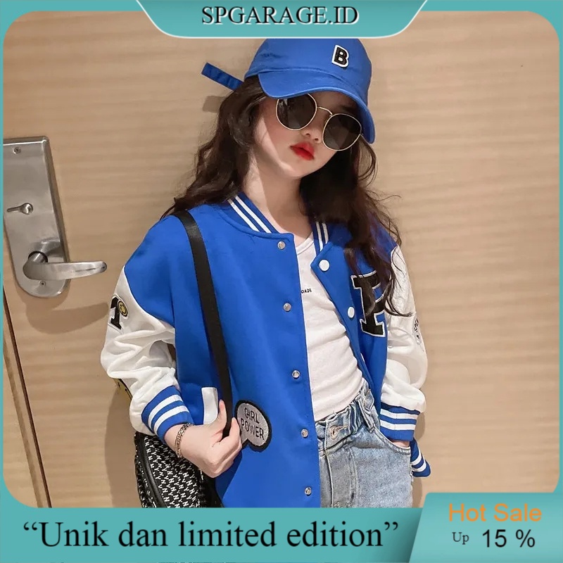 R smile Jaket Basebal Anak Ja'ket Baseball Jacket Versity Logo R Jeket Kekinian Anak 8-10 Tahun Kore