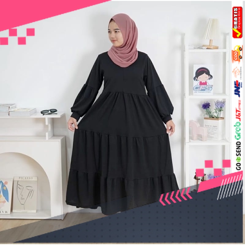 BAJU GAMIS MODEL BARU TERMURAH STYLE TRENDY /GAMIS MURAH KEKINIAN GAMIS SUSUN POLOS REMPEL 3 GAMIS W
