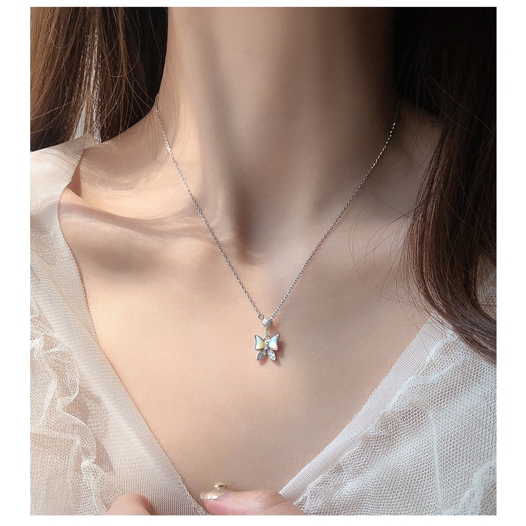 Goldkingdom Fashion Perhiasan Aksesoris Ready Stock Ibu-Mutiara Kupu-Kupu Kalung Rasa Desain Niche Wanita Tulang Selangka Rantai Cahaya Mewah Dan High-end Rasa