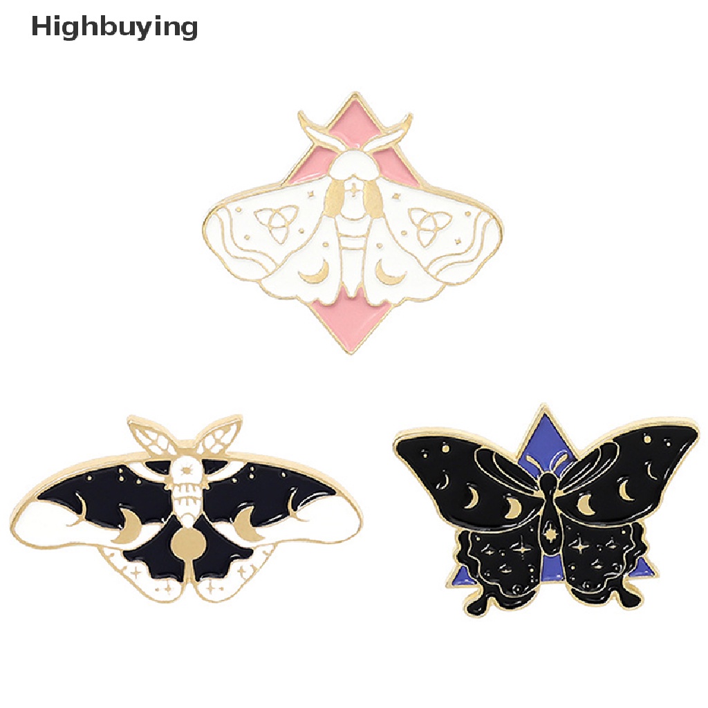 Hbid 3Pcs Pin Enamel Kupu-Kupu Ngengat Fase Bros Tas Pakaian Lapel Pin Lencana Hadiah Glory