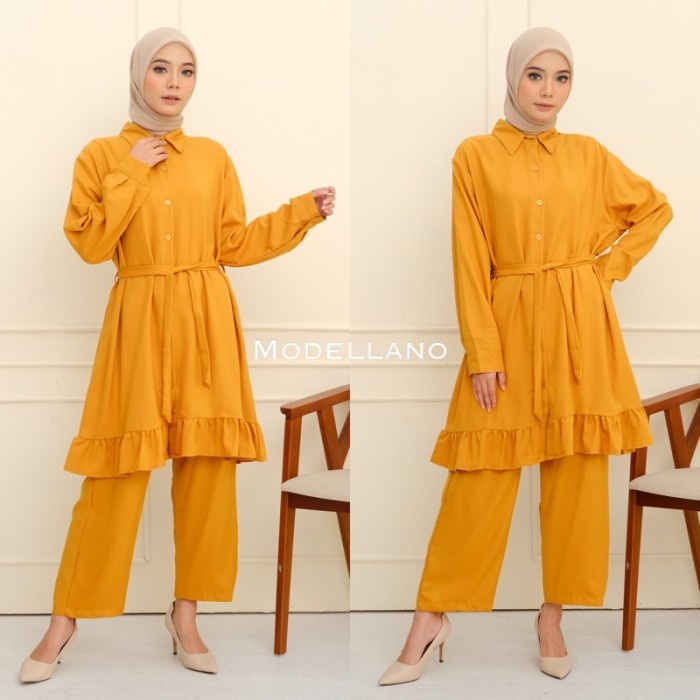 SYAKILA SET TUNIK SHAKILA POLOS JUMBO SETCEL STELAN KANCING BUSUIBUMIL - Hitam