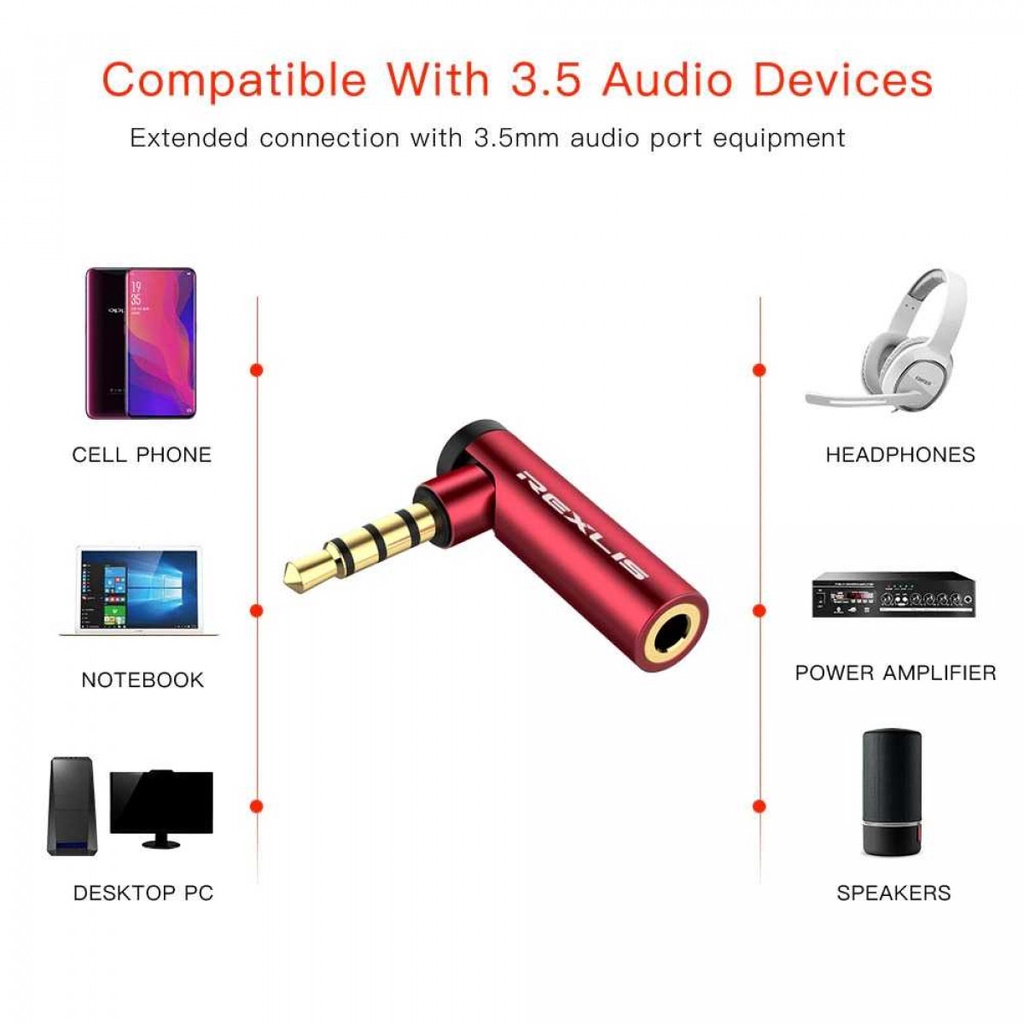 Audio Adapter Konverter 3.5mm Male to Female 90 Degree