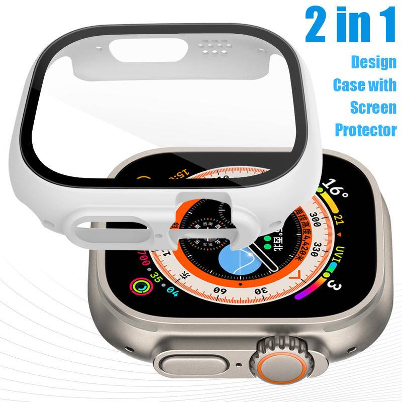 Kaca+case Untuk Apple Watch Ultra 49mm Smartwatch PC Case Pelindung Layar Bumper Tempered iwatch Ultra 49mm Cover Pelindung