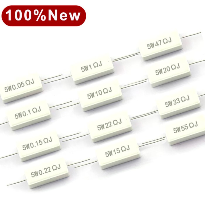 Isi 10 Pcs Resistor 5 Watt 5W Batu Cement Restan Banyak Pilihan Nilai