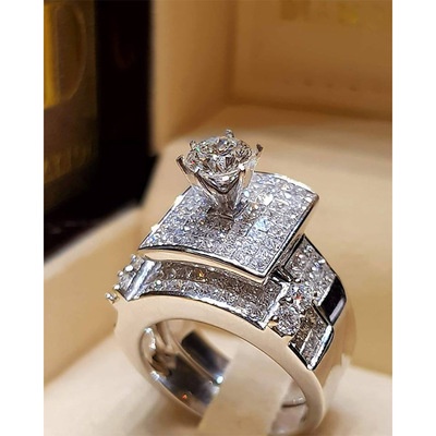 Goldkingdom Fashion Perhiasan Aksesoris Ready Stock Baru Berlian Penuh Delapan Hati Delapan Panah Berlian Cincin Wanita Eropa Dan Amerika Bertatahkan Zirkon Pertunangan Cincin Cincin