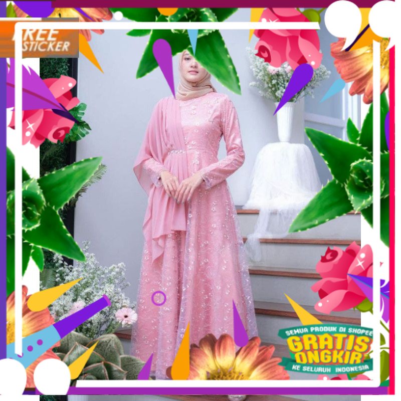 GAMIS PESTA MEWAH ALEENA FULL BURKAT / GAUN MUSLIMAH PESTA Gamis Syar i bisa REQUEST Ukuran Gamis br