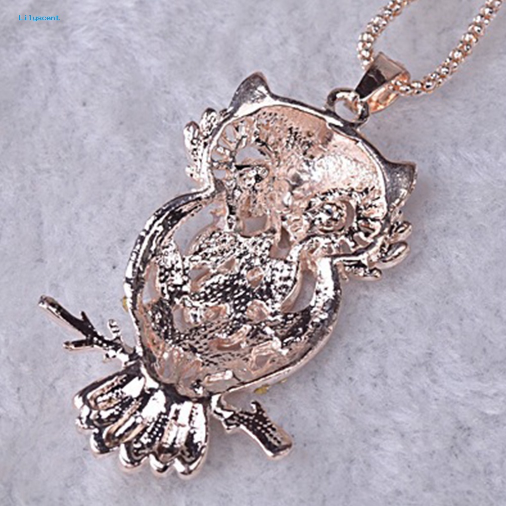 Lilyscent Elegan Wanita Berlian Imitasi Imitasi Opal Inlay Owl Pendant Kalung Pesta Perhiasan