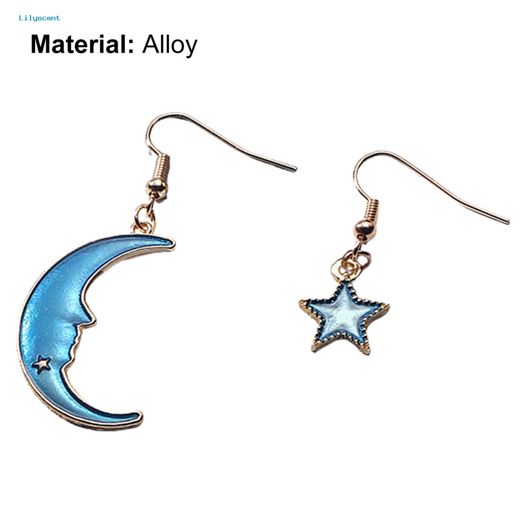 Lilyscent 1pasang Anting Kait Lucu Untuk Perjamuan Halus Kartun Bulan Bintang Drop Earrings Kartun Bulan Bintang