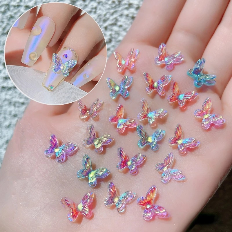 Auroras Butterfly 3D DIY Nail Art Mutiara Jantung Bunga Kupu-Kupu Ikatan Simpul Buatan Resin Glittler Strass Rhinestones Dekorasi Ukuran Campur rregular Manik-Manik Kuku Manikur Aksesoris