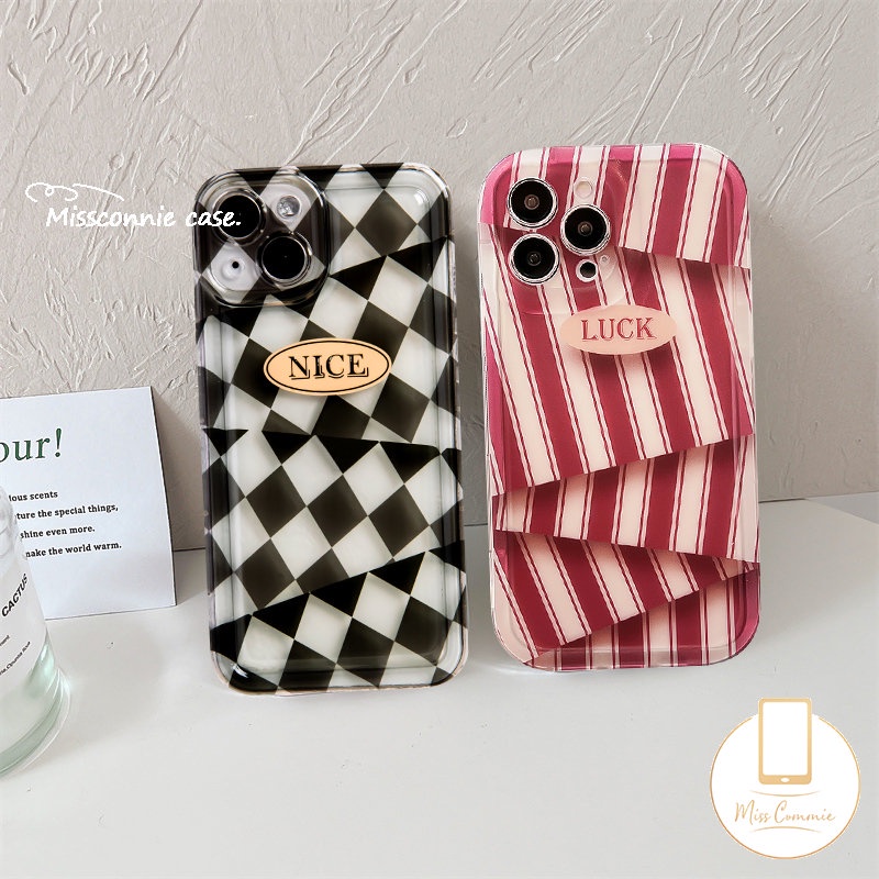 IPHONE Shockproof Airbag Soft Tpu Phone Case Kompatibel Untuk Iphone11 12 14 13 Pro Max7 6 8 6s Plus X XR 7Plus XS Max SE 2020 Couple Ins Art Stripe Diamond Irregular Pattern Cover