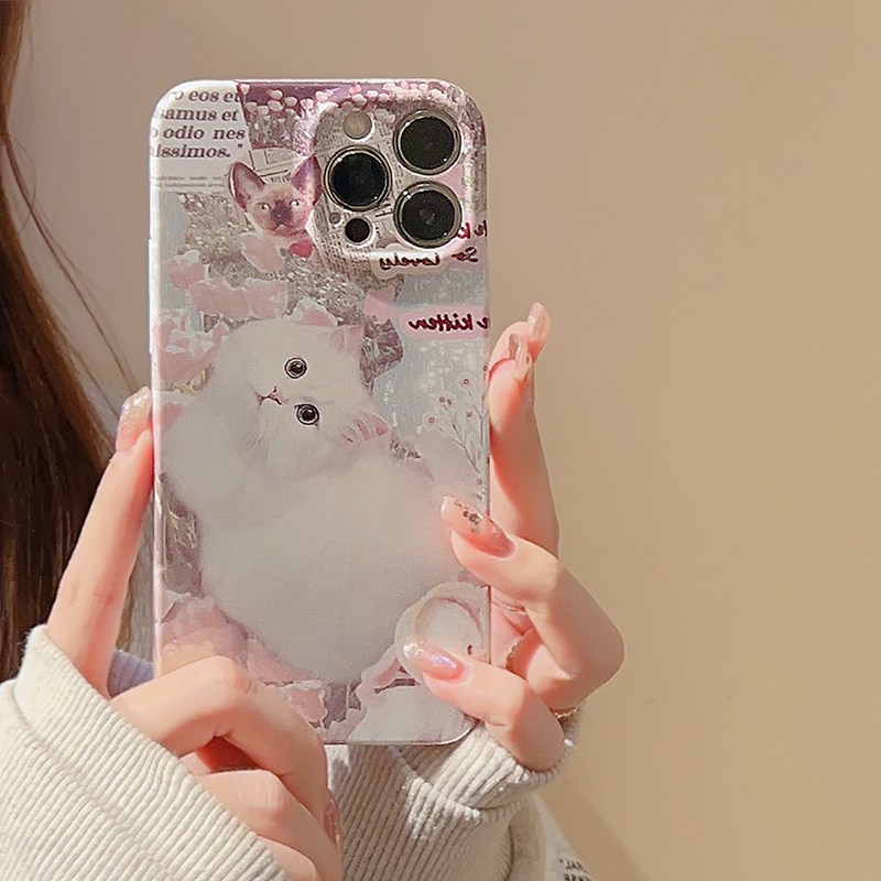 Ultrathin PC Hard Full Protective Case IPhone 7 8 Plus 7+ 8+ XR XS Max 11 12 13 14 Pro Max 14Plus SE 2020 Women's Gift Cute Pink Flower Cat Nonskid