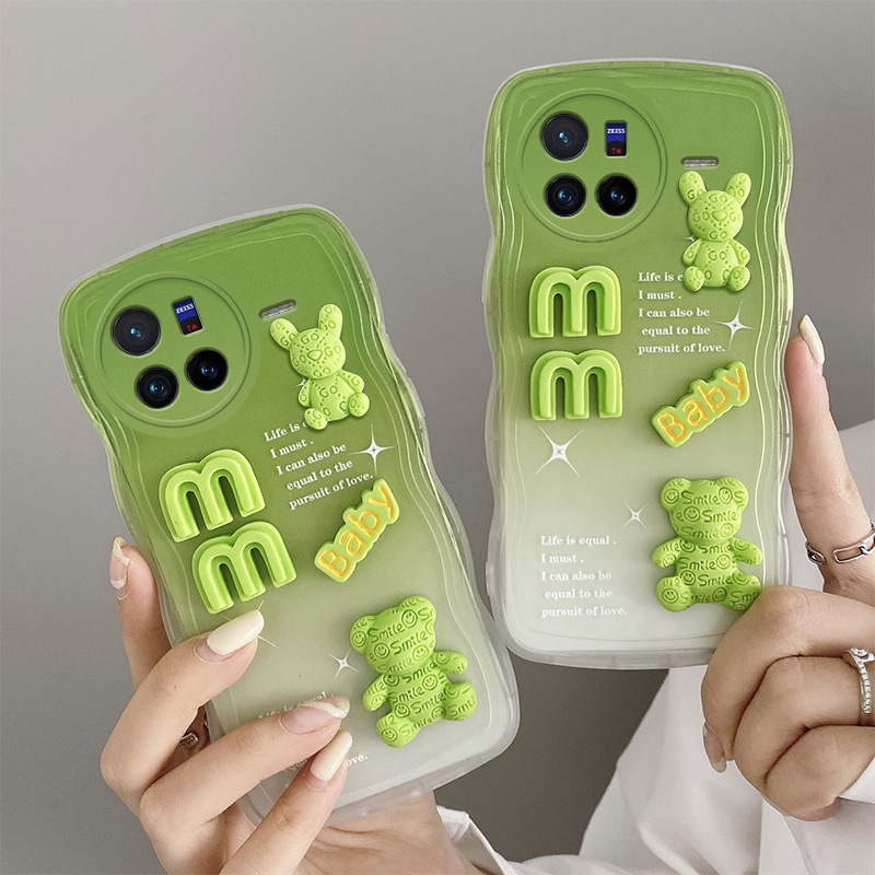 Andyh Casing Ponsel Untuk Vivo X50 X60 X70 Pro X80 Pro Phone Case 3D Alphabet Bear Pelindung Kamera Pelindung Penutup Belakang Couple Case