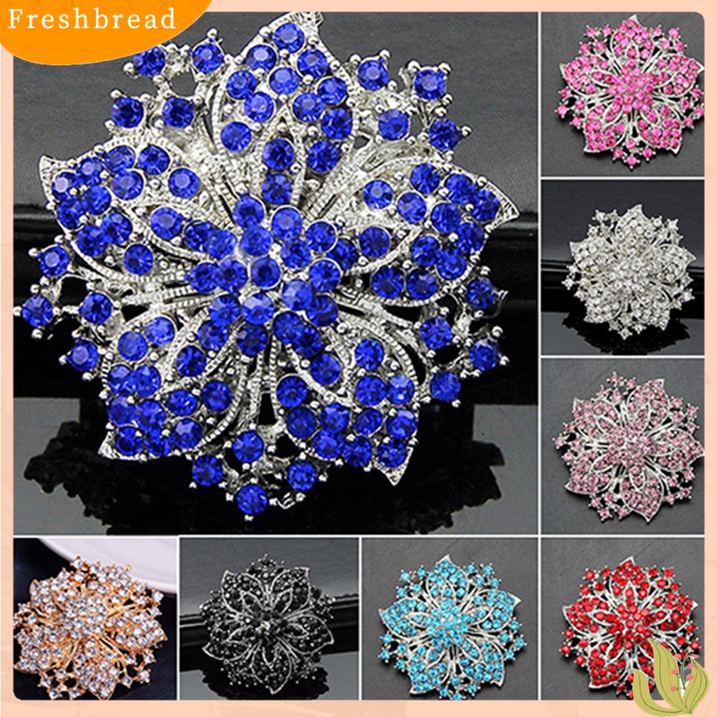 &lt; Freshbread &gt; Bros Pin Indah Anti Karat Lapis Perak Berlian Imitasi Bulat Blossom Bunga Breastpin Untuk Pacaran