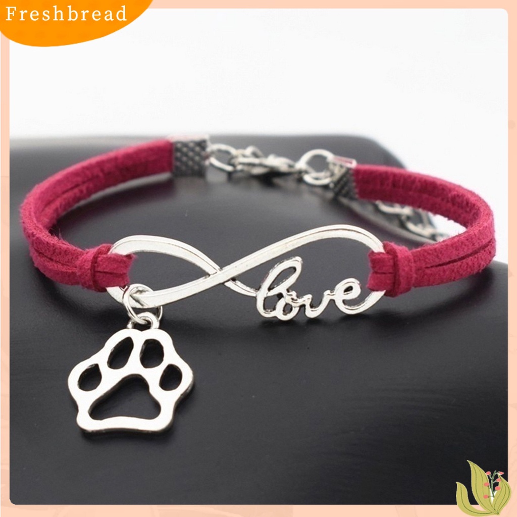 &lt; Freshbread &gt; Wanita Unisex Bergaya Paw Pendant Infinity Cinta Kulit Imitasi Buatan Tangan Gelang