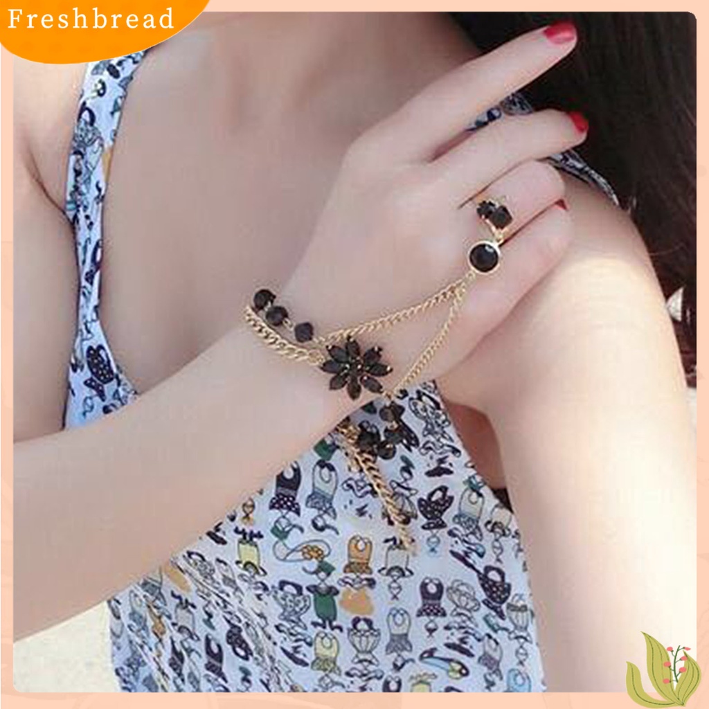 &lt; Freshbread &gt; Bentuk Bunga Mewah Tangan Harness Gelang Wanita Adjustable Jari Cincin Gelang Fashion Perhiasan