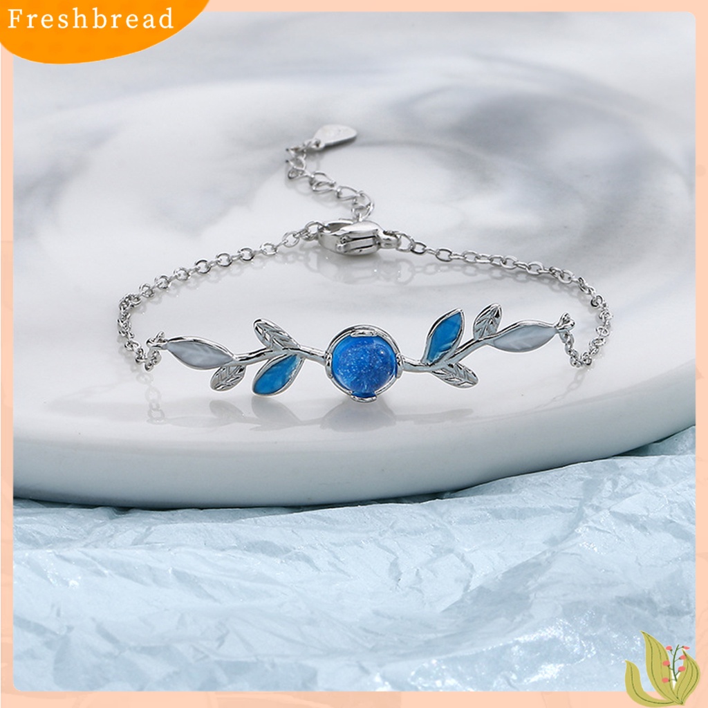 &lt; Freshbread &gt; Ladies Bracelet Everyday Wear Copper Summer Blue Zirconia Leaf Bracelet Untuk Pesta