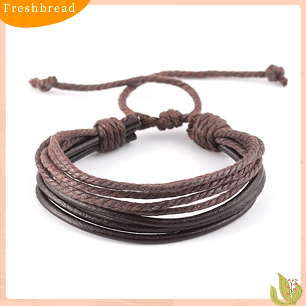 &lt; Freshbread &gt; 4Pcs/Set Vintage Handmade Anyaman Tali Kulit Gelang Bangle Pria Perhiasan Hadiah