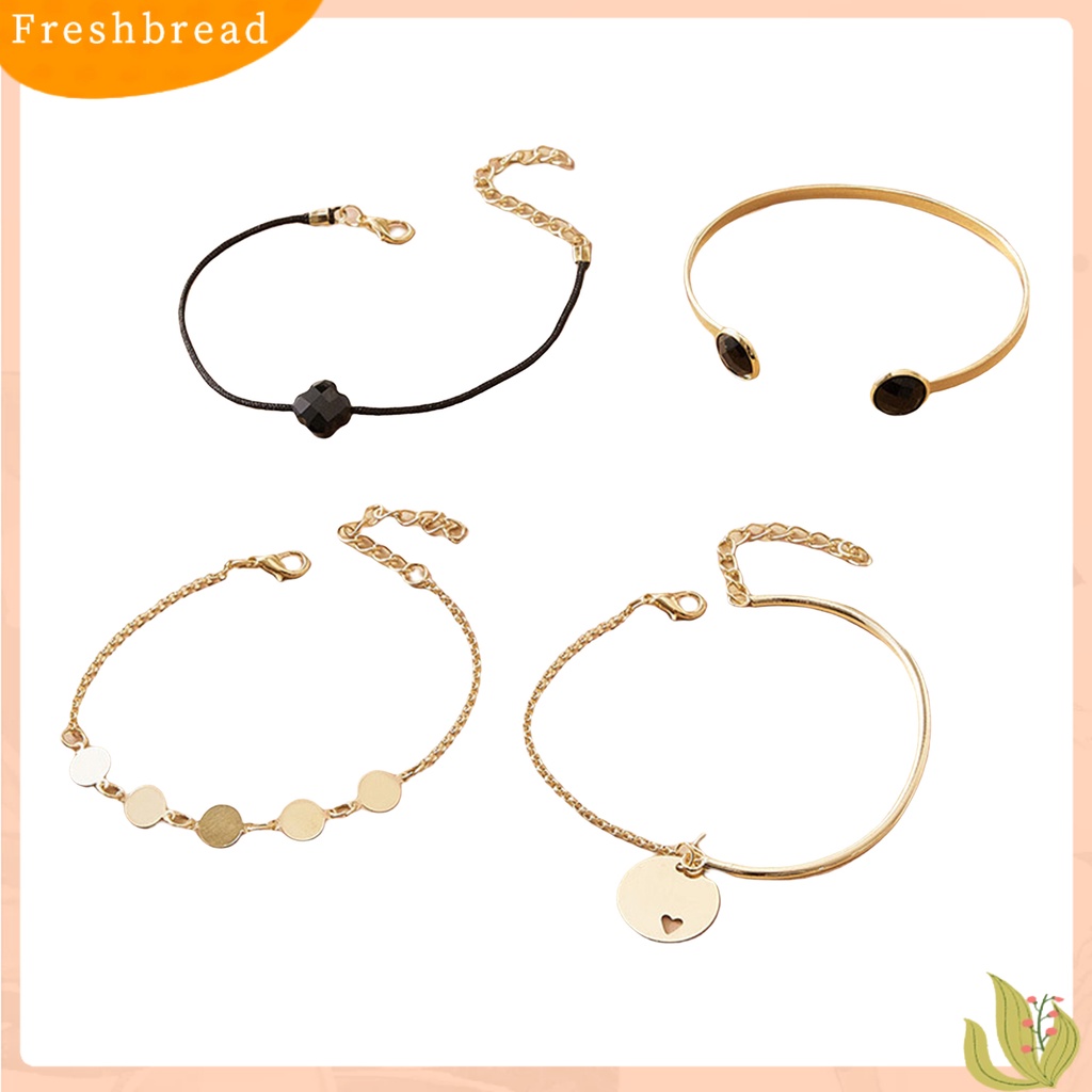 &lt; Freshbread &gt; 4Pcs/Set Stackable Alloy Bangle Indah Adjustable Potongan Bulat Wanita Gelang Untuk Kehidupan Sehari-Hari