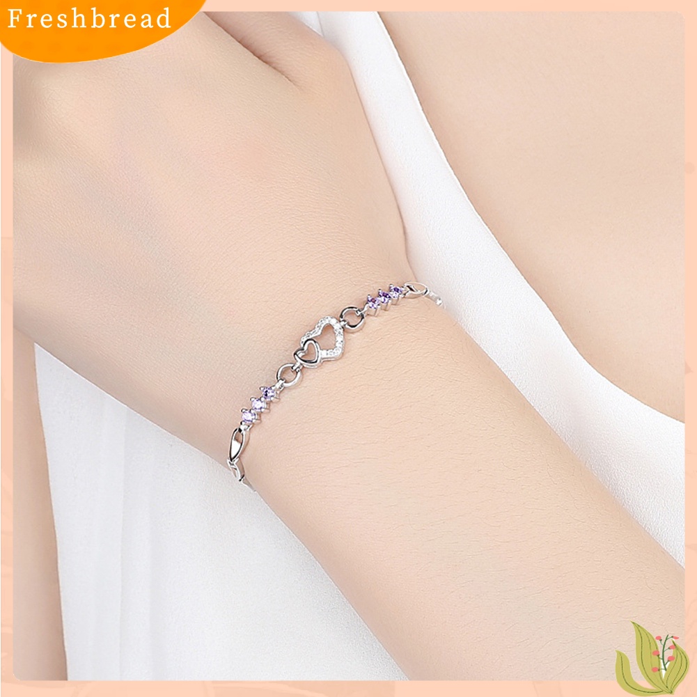 &lt; Freshbread &gt; Perhiasan Wanita Perak Berlapis Berongga Hati CZ Cubic Zirconia Gelang Hadiah Xmas