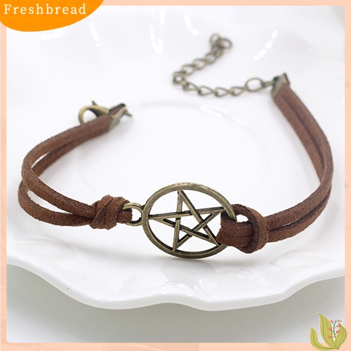 &lt; Freshbread &gt; Gelang Tali Kulit Imitasi Berlapis Lingkaran Bintang Berongga Wanita Vintage Misteri