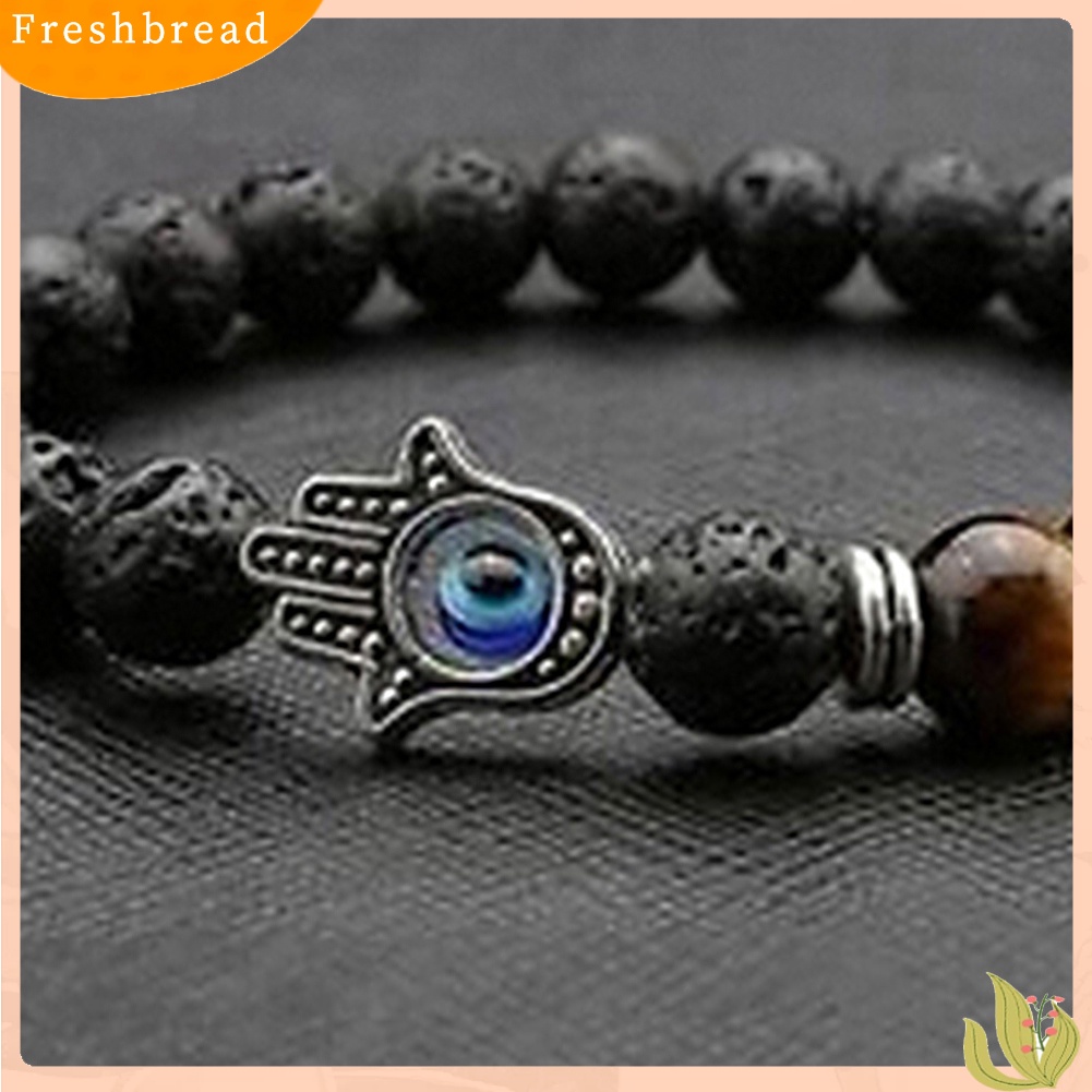 &lt; Freshbread &gt; Fashion Perhiasan Unisex Manik-Manik Batu Alam Perak Buddha Tangan Pesona Gelang