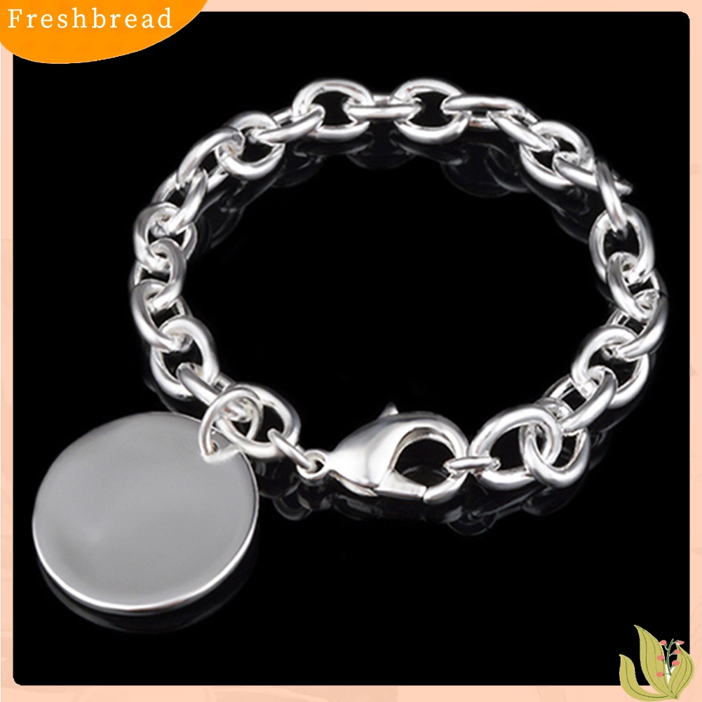 &lt; Freshbread &gt; Wanita Perak Berlapis Pesona Bulat Liontin Rantai Link Bangle Gelang Perhiasan