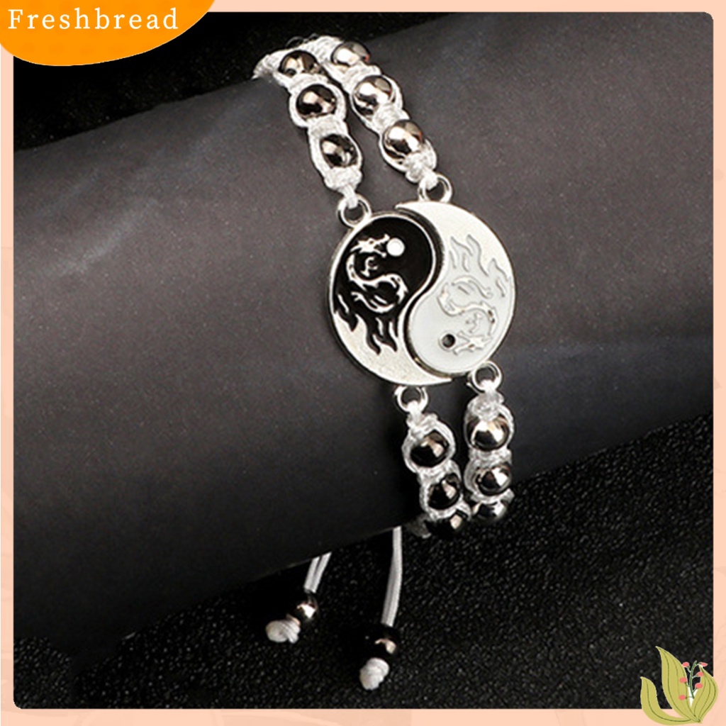 &lt; Freshbread &gt; 1pasang Couple Anyaman Gelang Motif Naga Liontin Tali Nilon Dikepang Adjustable Wristwear Aksesoris Beads Bracelets Perhiasan Pasangan Hadiah Hari Valentine