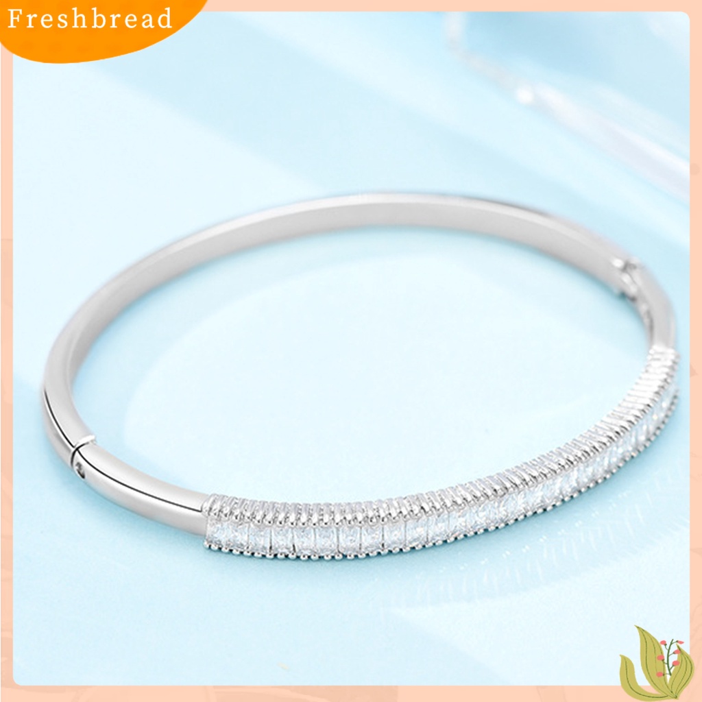 &lt; Freshbread &gt; Wanita Fashion Bulat Lingkaran 2baris Berlian Imitasi Bertatahkan Bangle Perhiasan Hadiah Ulang Tahun