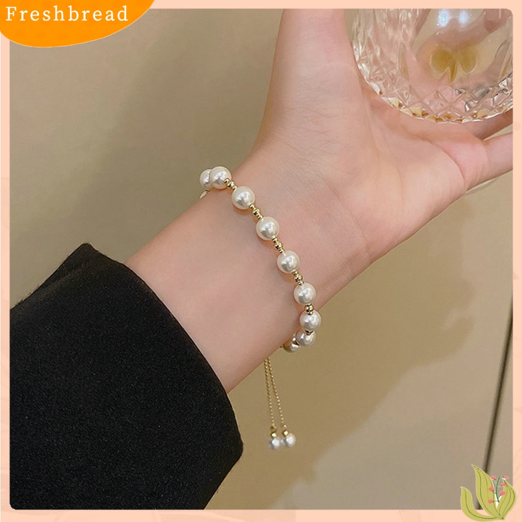 &lt; Freshbread &gt; Wanita Gelang Manik-Manik Dapat Disesuaikan Elegan Dainty Gaya Sederhana Hadiah Golden High Gloss Mutiara Imitasi Gelang Gadis Fashion Perhiasan