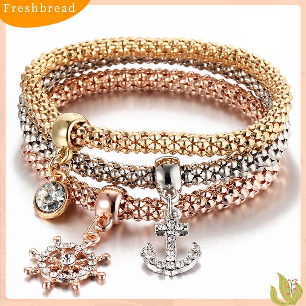 &lt; Freshbread &gt; 3Pcs/Set Wanita Fashion Burung Hantu Pohon Gelang Berlian Imitasi Liontin Bangle Perhiasan Hadiah