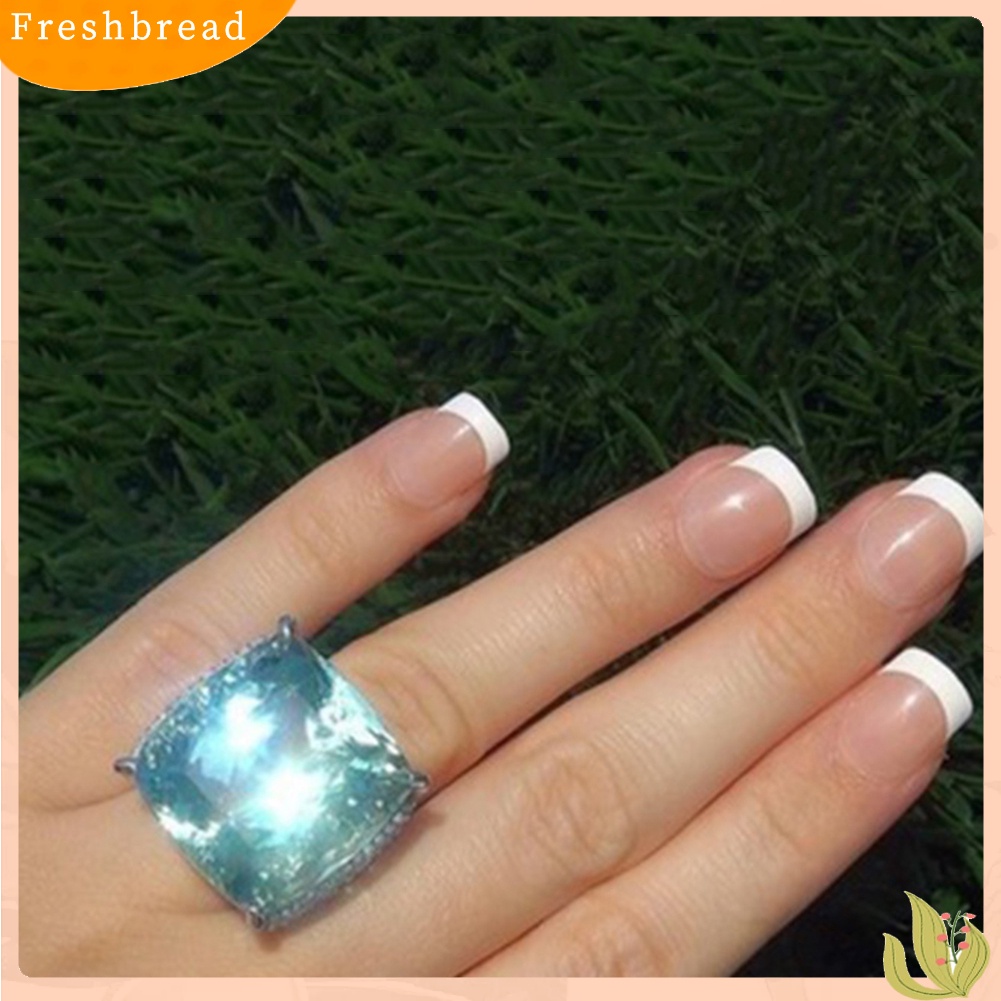 &lt; Freshbread &gt; Kreatif Wanita Persegi Faux Topaz Bertatahkan Pernikahan Pertunangan Jari Cincin Perhiasan