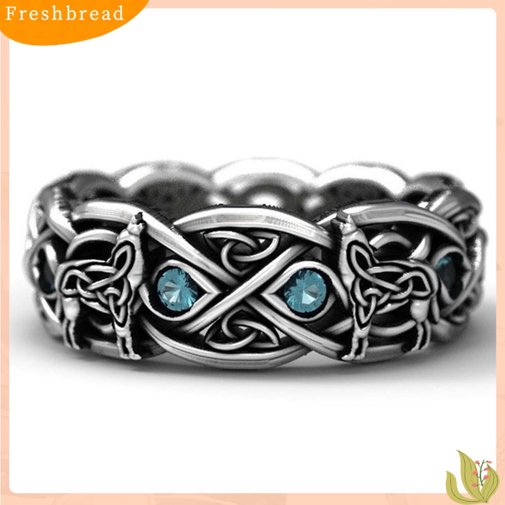&lt; Freshbread &gt; Cincin Silver Plated Faux Topaz Hias Desain Serigala Cincin Pria Mewah Untuk Pesta