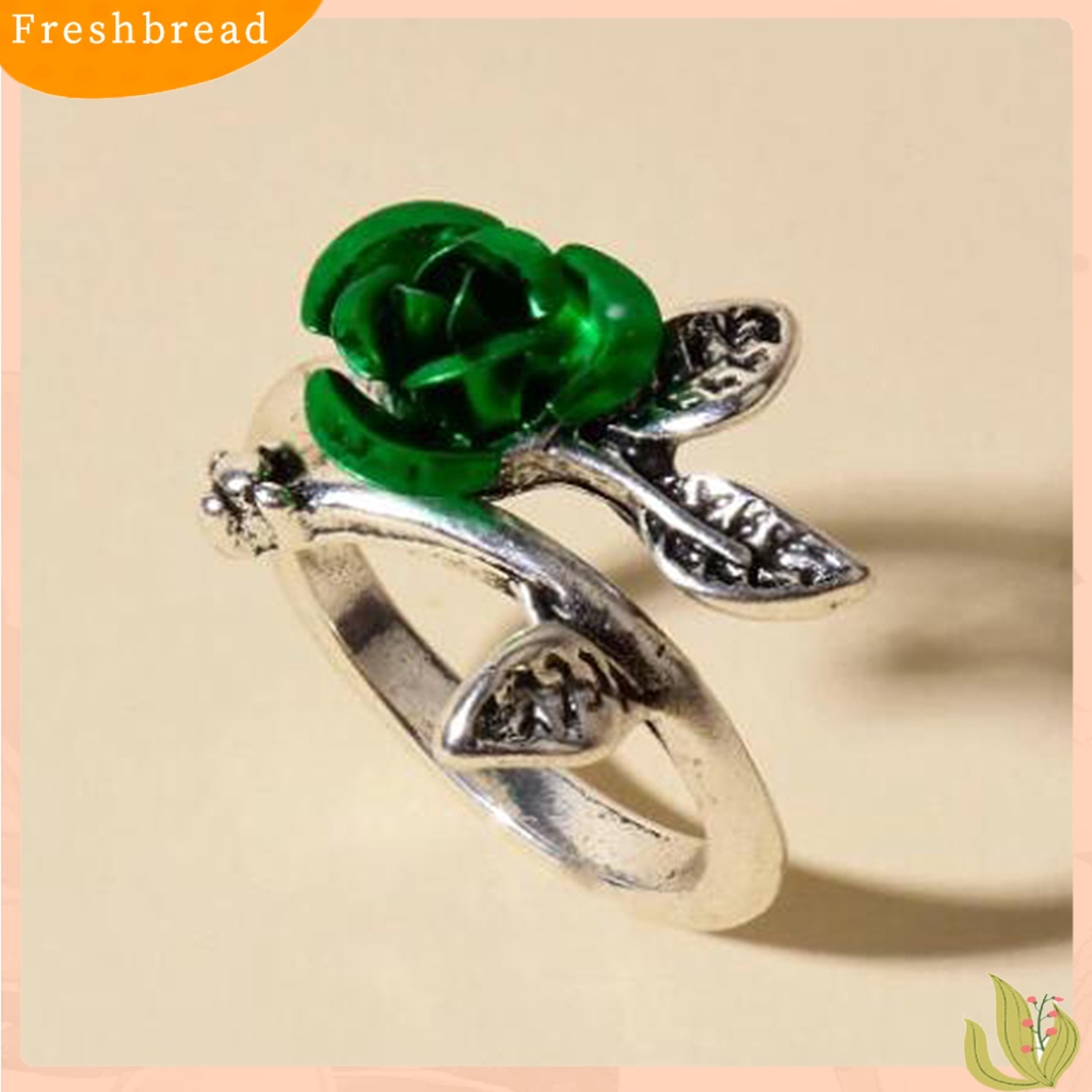 &lt; Freshbread &gt; Cincin Tunangan Two-tone Tipis Tembaga Wanita Bunga Mawar Daun Cincin Perhiasan Aksesoris