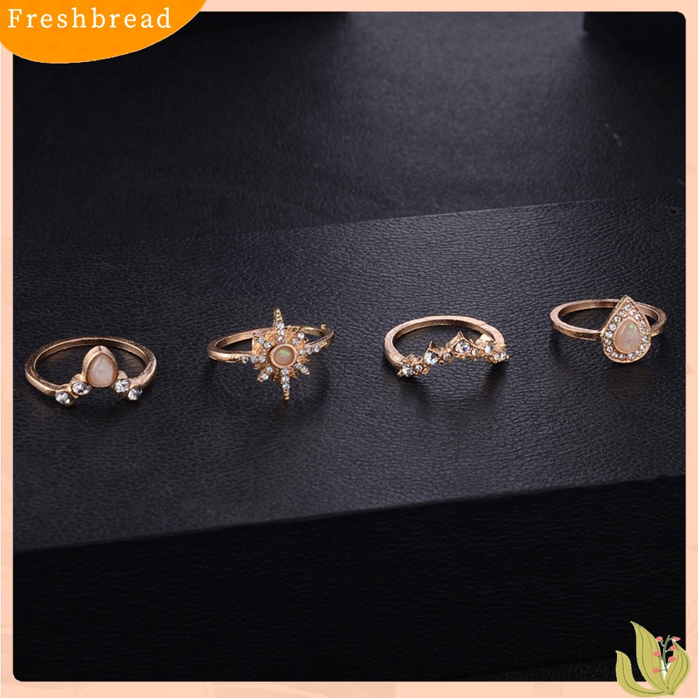 &lt; Freshbread &gt; 10Pcs/Set Wanita Tetesan Air Mahkota Berlian Imitasi Susun Midi Knuckle Finger Rings