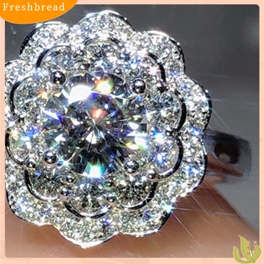 &lt; Freshbread &gt; Cincin Wanita Bersinar Hias Manis Cubic Zirconia Finger Ring Untuk Pesta