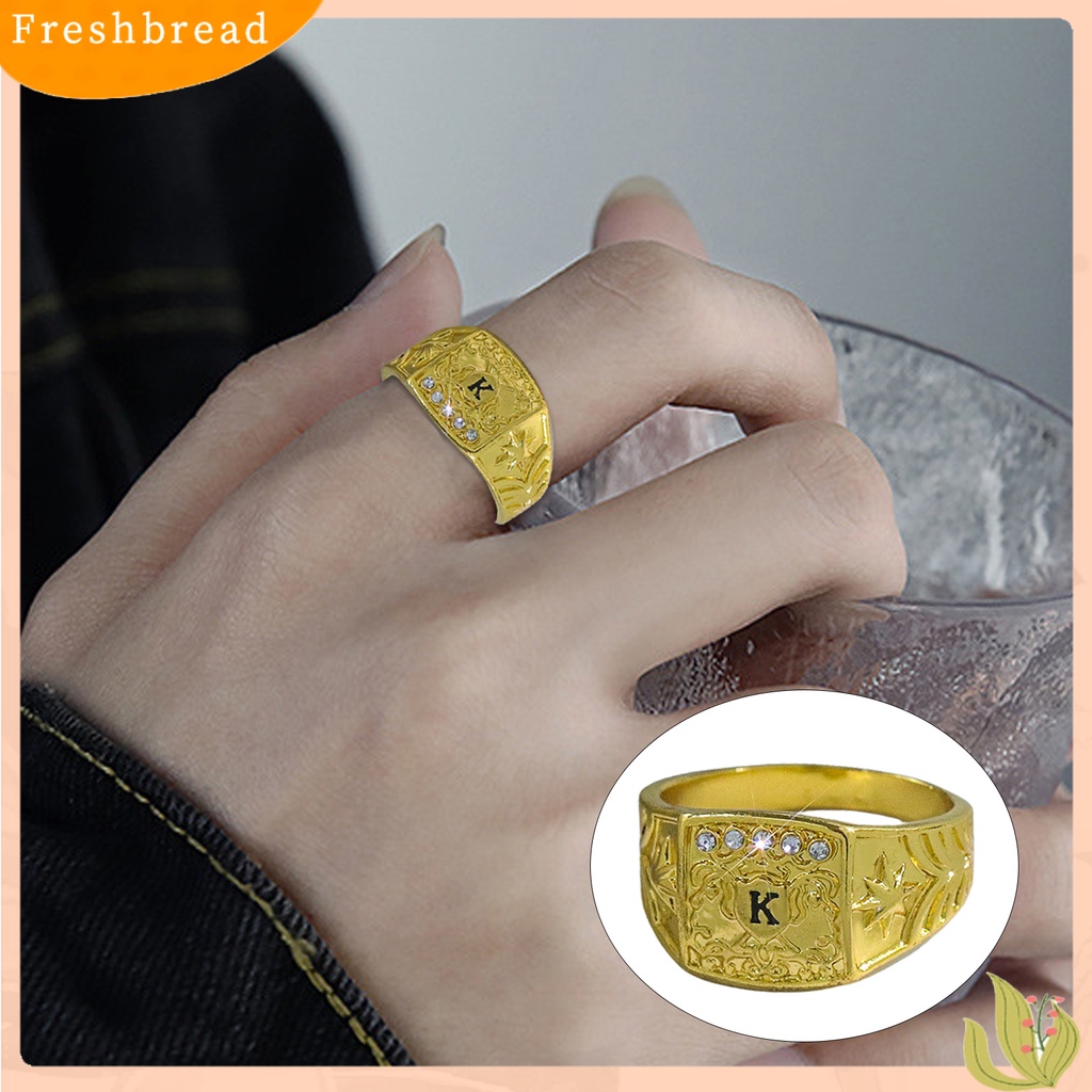 &lt; Freshbread &gt; Hias Berlian Imitasi Huruf K Cetak Pria Cincin Pola Unik Fashion Penampilan Pernikahan Band Perhiasan Aksesoris