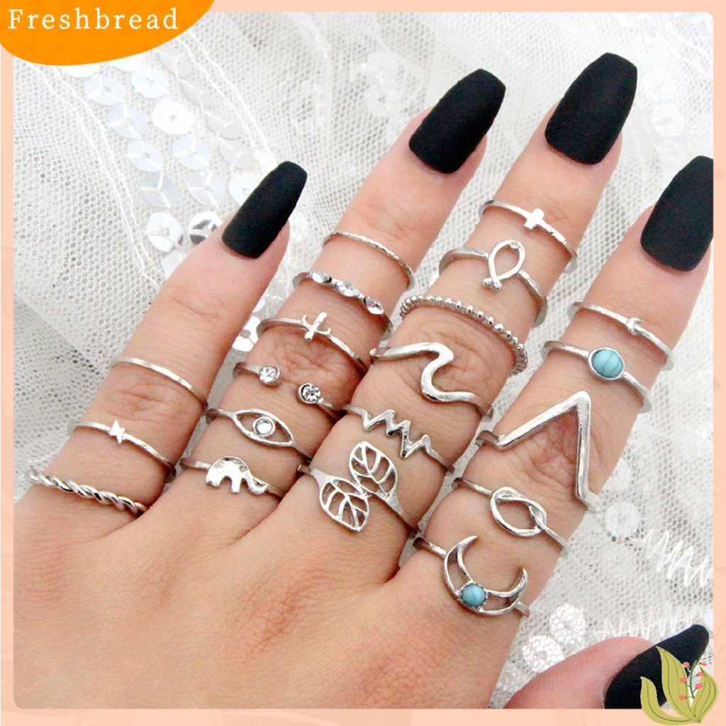 &lt; Freshbread &gt; 20Pcs/Set Fashion Cincin Bohemia Hias Berlian Imitasi Daun Gajah Buku Jari Cincin Perhiasan Aksesoris