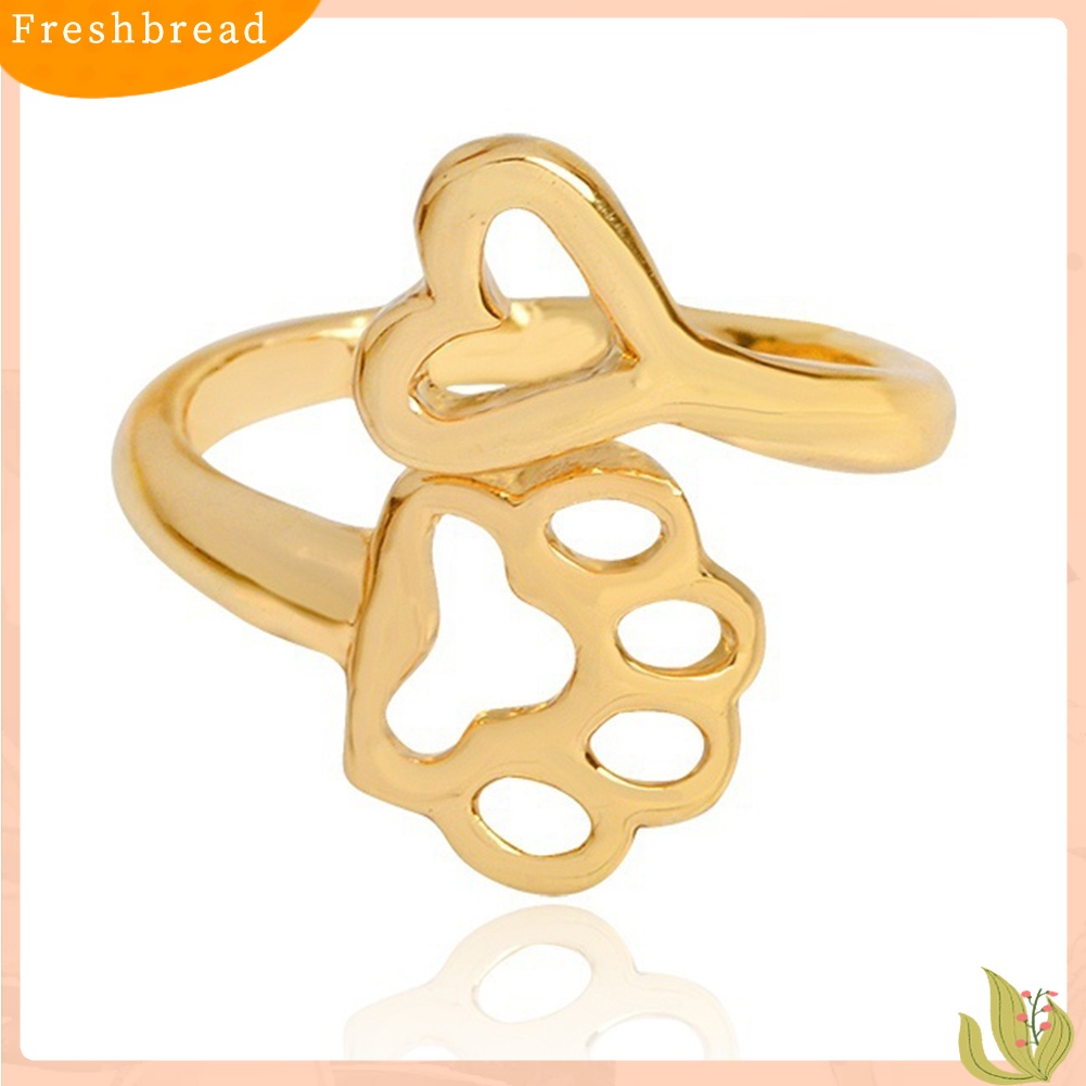 &lt; Freshbread &gt; Cincin Pembukaan Adjustable Hollow Love Heart Dog Paw Ring Jewelry Untuk Pemilik Anjing